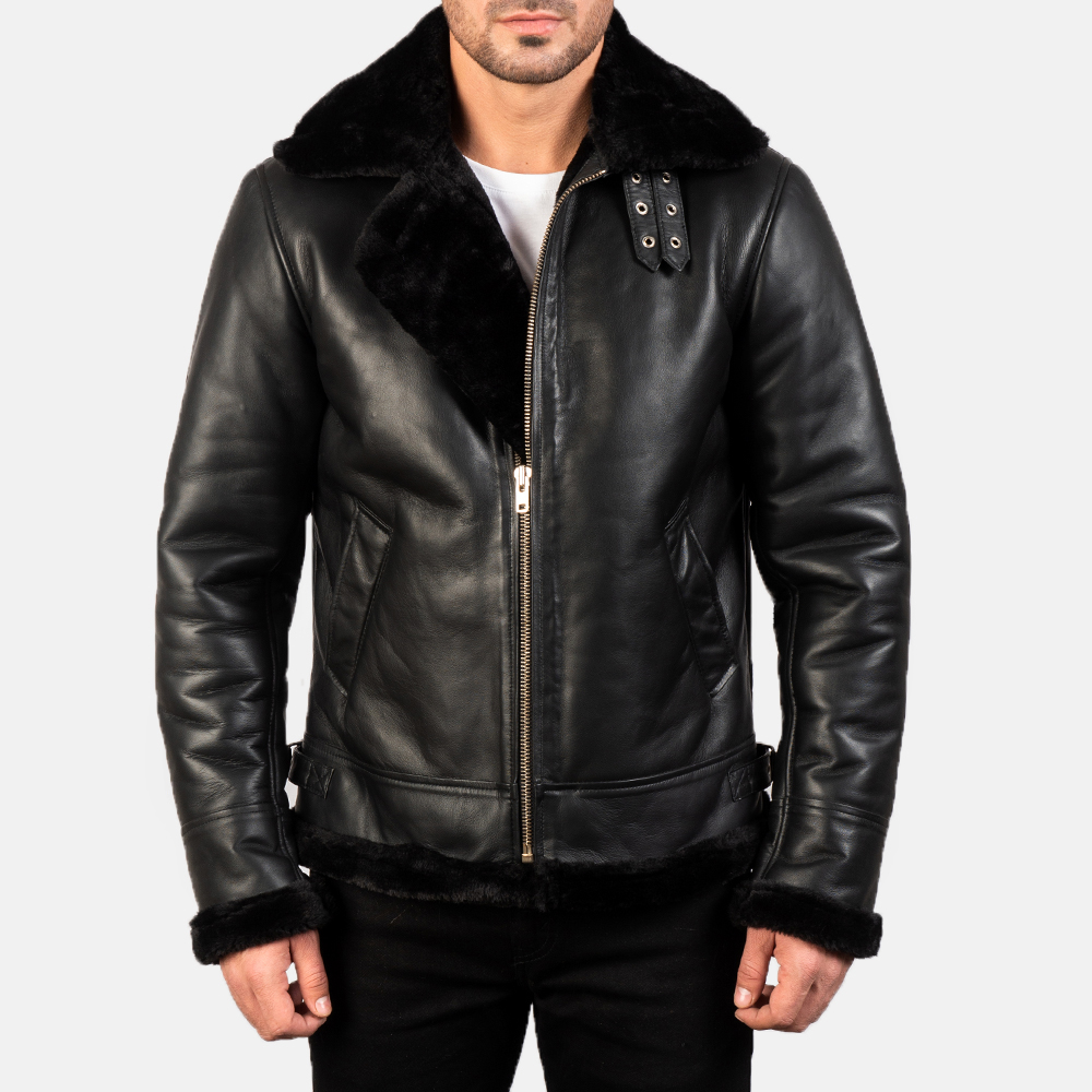 Mens Francis B-3 Black Leather Bomber Jacket8000-4-1581317183970